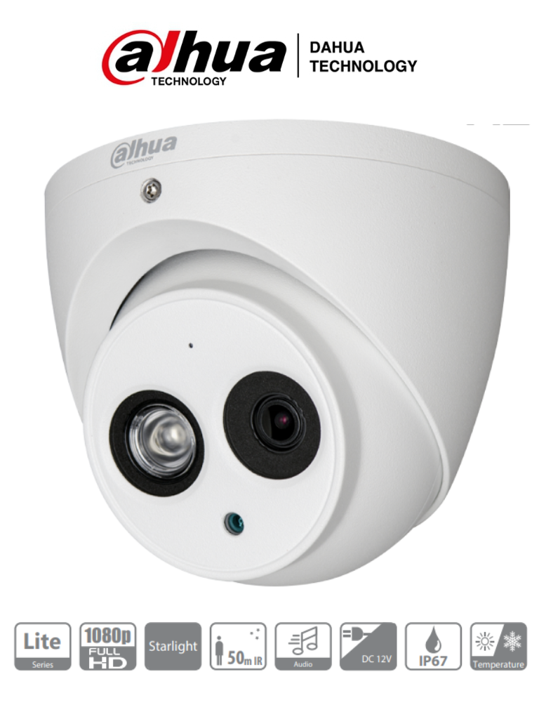 CAMARA DOMO STARLIGHT 1080P/ 0.005 LUX COLOR/ MICROFONO INTEGRADO/ SOPORTA TVI/AHD/CVBS /2.8 MM/ 106 GRADOS DE APERTURA/ IR DE 50MTS/ IP67/ METALICA/ DWDR