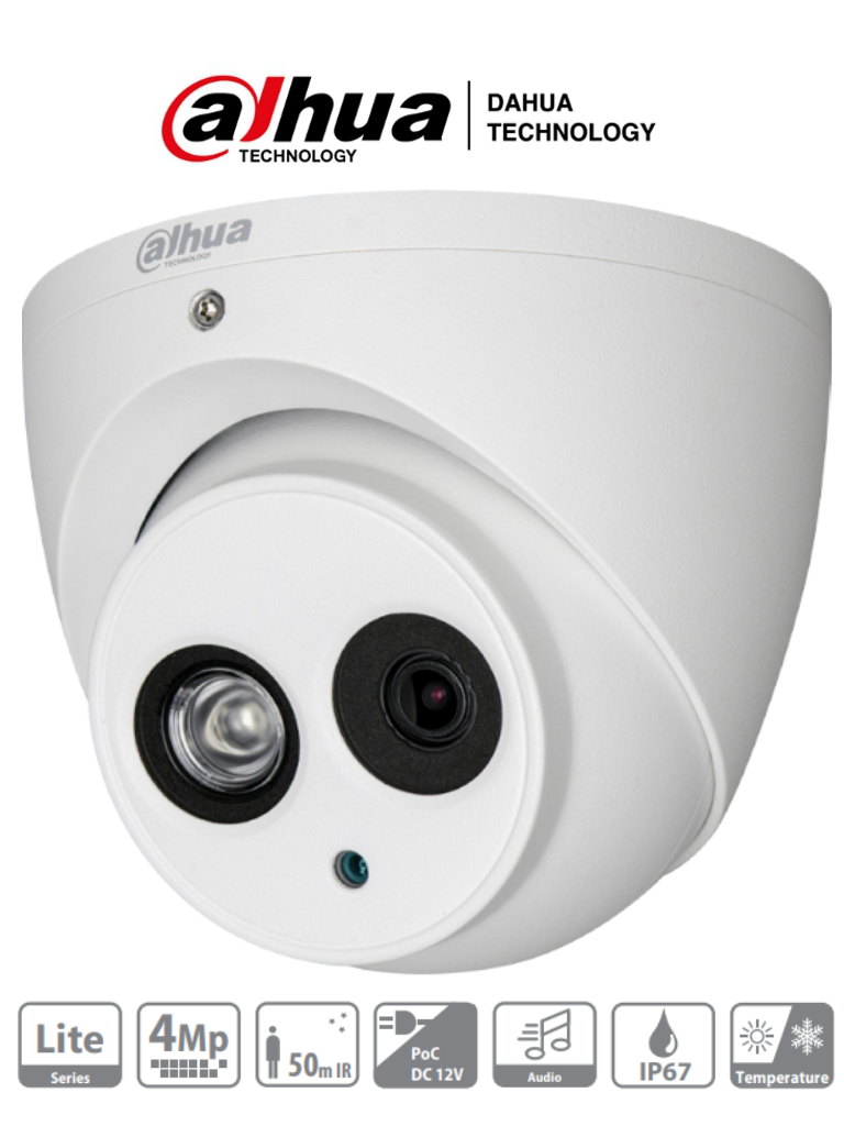 CAMARA DOMO 4 MEGAPIXELES/ LENTE 3.6 MM/ MICROFONO INTEGRADO/ IR 50 MTS/ IP67/ METALICA/