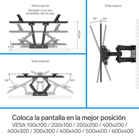 SOPORTE PARA PANTALLAS DE 32" A 70" CON DOBLE BRAZO ARTICULADO - Imagen 2